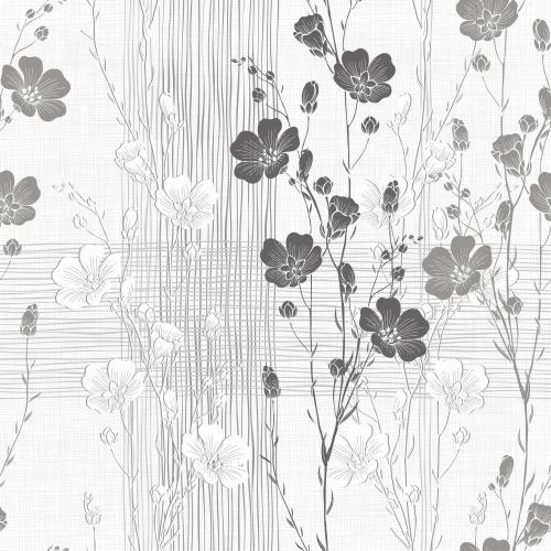 Karierte. Vektor Monochrom blühende Leinenzweige, vertikale und horizontale sich kreuzende Streifen auf kariertem