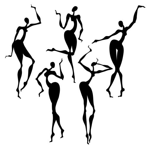Vektorgrafik tanzende frauen, schwarze silhouetten auf weissm