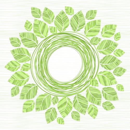Vektorgrafik runde rahmen aus linien und blättern grüne töne auf gestreiftem