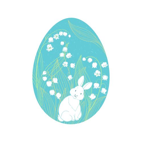 Vektorgrafik osterei mit einem niedlichen hasen und lilien