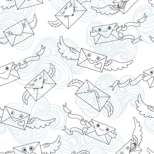 Wolke. Vektor cartoonartige Umschläge und Wolken auf weißem