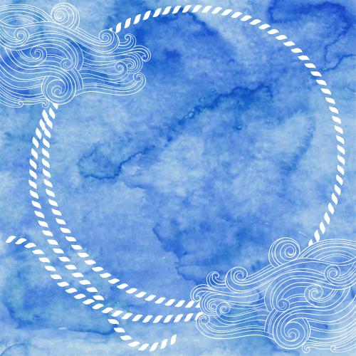 Vektorgrafik runde rahmenkette, wellen auf blauem wasserfarbener