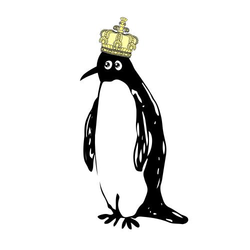 Pinguin. Vektor Königlicher Pinguin mit Krone, cartoonischer Charakter