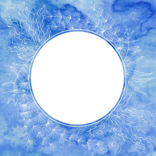 Vektorgrafik runde rahmen mit meeresalgen weißes platz für text auf blauem aquarell