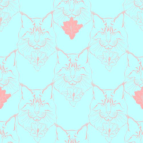 Maine coon. Vektor maine Coon, Katzenmäulchen und Blumen auf blauem