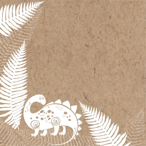 Dinosaurier. Vektor cartoonartiger Dinosaurier, Farnblätter, Platz Für Text Auf Kraftpapier