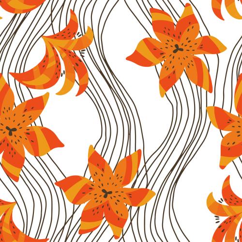 Vektorgrafik gestylisierte lilienblumen, wellenförmige linien auf weißem