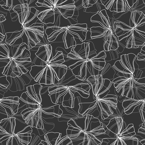 Vektorgrafik dekorative blumen, weiße und graue konturen auf schwarzem