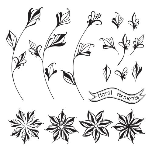 Vektorgrafik stylisierte natürliche elemente, blumen und zweige auf weißem