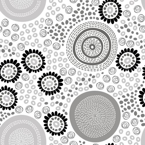 Oval. Vektor abstrakte monochrome Blumen im Doodlestil und dekorative Kreise auf weißem