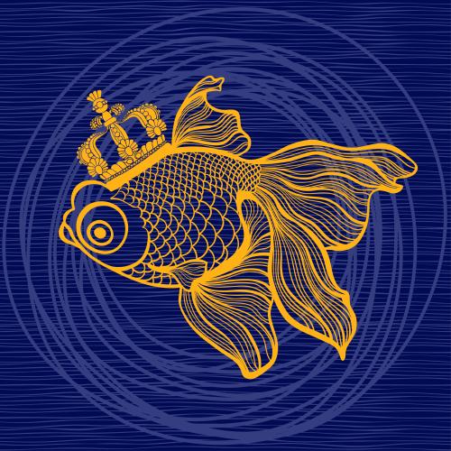 Krone. Vektor maltäsch Fisch in der Krone auf blauen Wellen