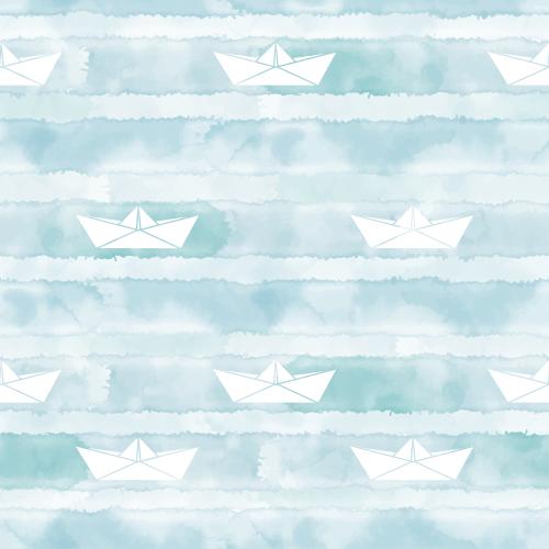 Schiffchen. Vektor weiße papierne Kreuzer auf blauem Aquarell
