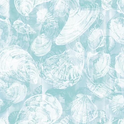 Vektorgrafik muscheln weiße silhouetten und blaue konturen auf blauem aquarell