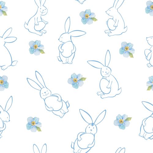 Hase. Vektor kaninchen mit Oster-Eiern und Aquarell-Vergissmeinnicht auf weißem