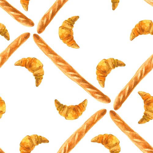 Croissant. Vektor baguettes und Croissants, Aquarell auf weißem