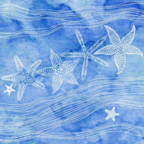 Vektorgrafik meersterne wellen auf dem blauen akvarell