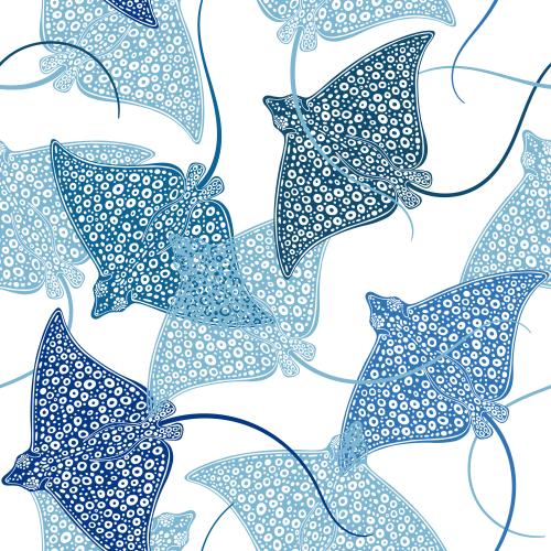 Rochen. Vektor draperien silhouetten blauer töne auf weiss