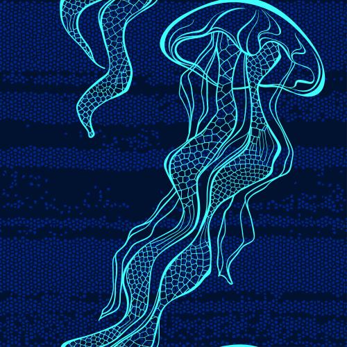 Qualle. Vektor medusen auf blauem mosaikartigem