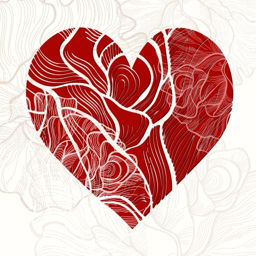 Valentinstagskarten. Vektor rotes Herz mit Blumen-Elementen auf dem hellen