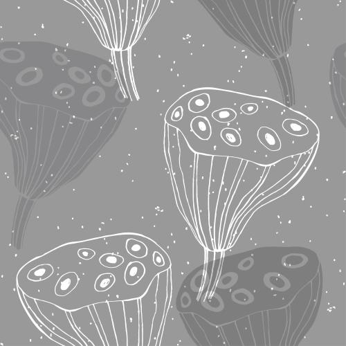 Lotus. Vektor Lotus-Kästchen, Konturen und Silhouetten auf Grau