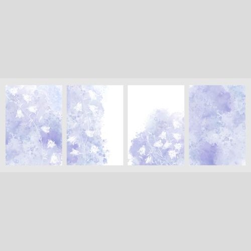 Vektorgrafik vier postkarten mit glocken auf lila aquarell
