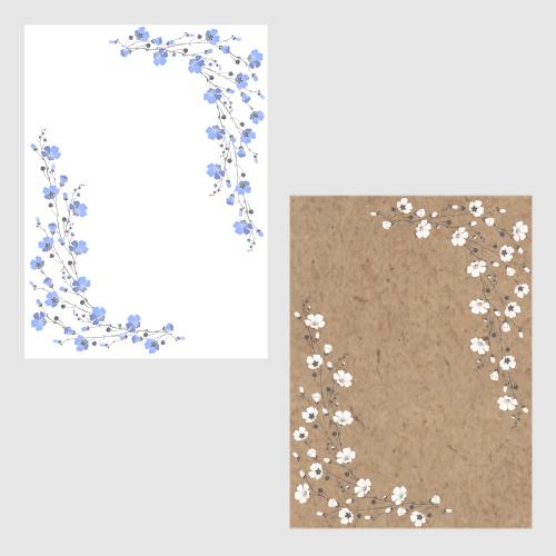 Vektorgrafik zwei karten mit leinenblumen und mit platz für text, auf weißem und kraft