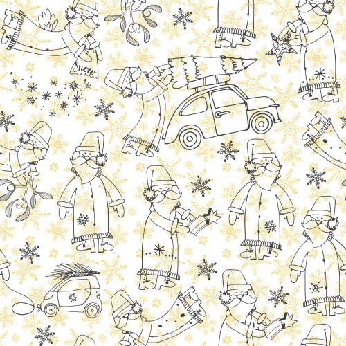 Auto. Vektor cartoonartige ded moroz auf weissem in schneeflocken