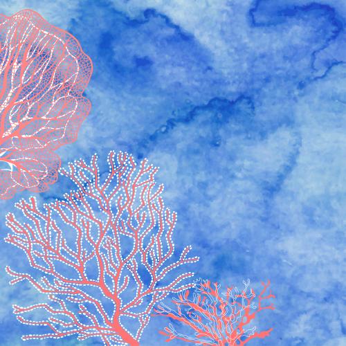 Vektorgrafik korallen, platz für text auf blauen aquarell