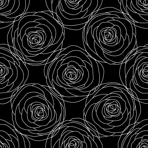 Rose. Vektor stylisierte Rosen, weiße Konturen auf schwarzem