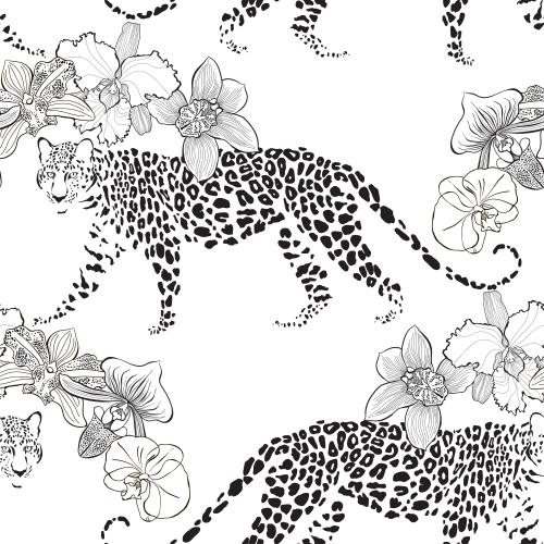 Orchidee. Vektor leoparden und Orchideen auf weißem