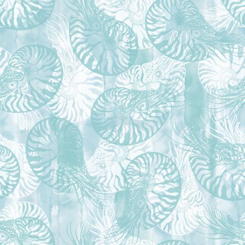 Vektorgrafik nautilus farbige und weiße silhouetten auf blauem aquarell