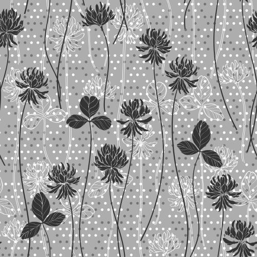 Vektorgrafik klee blumen und blätter konturen und silhouetten in grauem karomuster