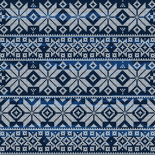 Abstrakte. Vektor Weiße Sternchen-Schneeflocken aus Punkten auf strukturiertem Blau