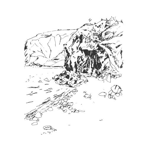 Vektorgrafik berge und meer in einem kurort, krim, sketch auf weißem