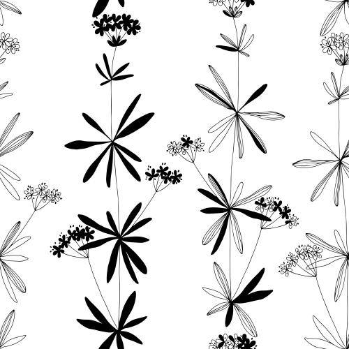 Vektorgrafik stylisierte pflanzen mit blumen im doodle-stil auf weißem