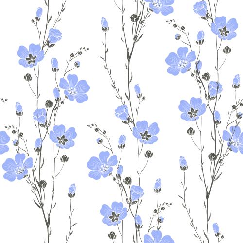 Lein. Vektor Leinenstängel mit Blumen und Knospen auf weißem