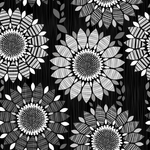 Vektorgrafik abstrakte blumen mit streifigen blütenblättern, vertikale streifen auf schwarzem