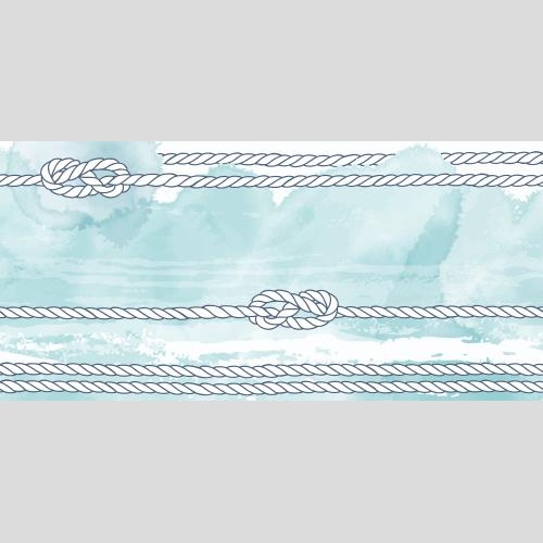 Vektorgrafik karte mit marinem thema mit seilen und seemännischen knoten auf einem blauen aquarellfragment