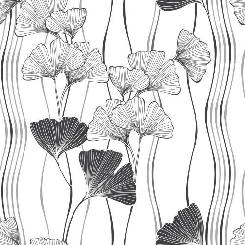 Ginkgo biloba. Vektor Ginkgo Biloba, Konturen und Silhouetten, vertikale wellenförmige Linien auf weißem