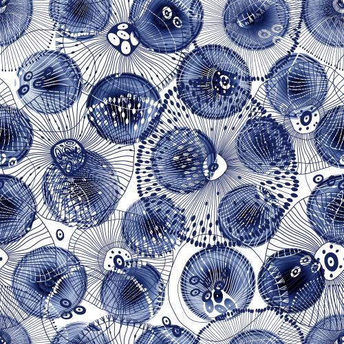 Rasterbild abstrakte unterwasser wesen, blaue aquarellkreise auf weißem