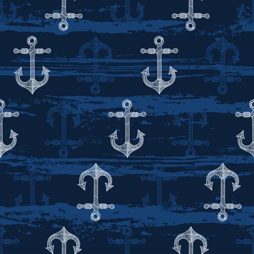 Anker. Vektor Anker, texturierte Wellen auf blauem