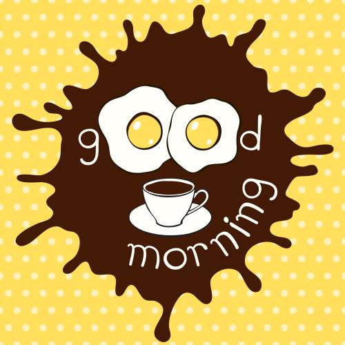 Vektorgrafik spiegelei, kaffee, inschrift guten morgen, cartoonstil