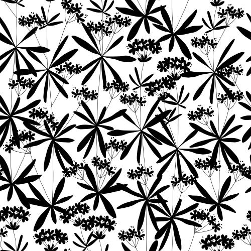 Vektorgrafik stylisierte pflanzen mit blumen, schwarze silhouetten auf weissem
