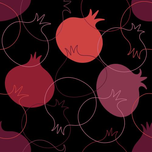 Granatapfel. Vektor stylisierte granaten, farbige konturen und silhouetten auf schwarzem