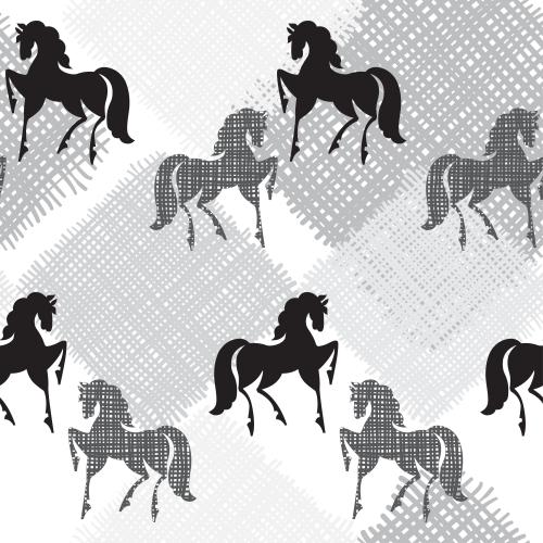 Karierte. Vektor silhouetten von Pferden, monochrom karierte Quadrate auf weiß