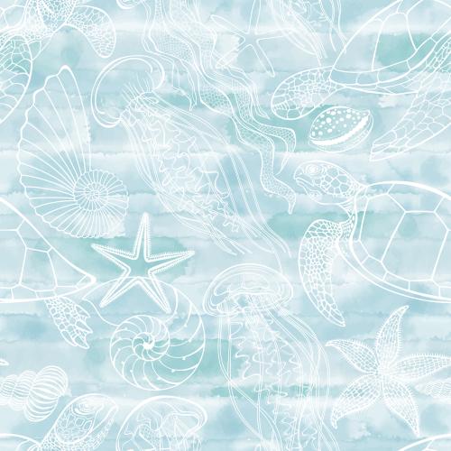 Nautilus. Vektor Schildkröten, Quallen, Meersterne, Muscheln, Nautilus auf blauem Aquarell
