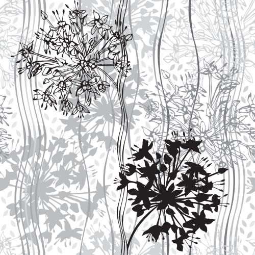 Vektorgrafik blütenstände abstrakter blumen, konturen und silhouetten, blätter, wellenförmige linien auf weißem