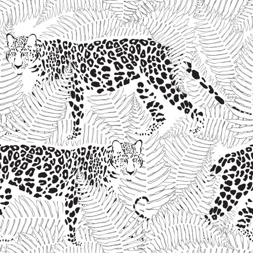 Leopard. Vektor leoparden in Farnblättern auf weißem