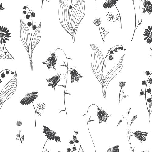 Vektorgrafik klingeln lilien gänseblümchen schwarze silhouetten auf weiß