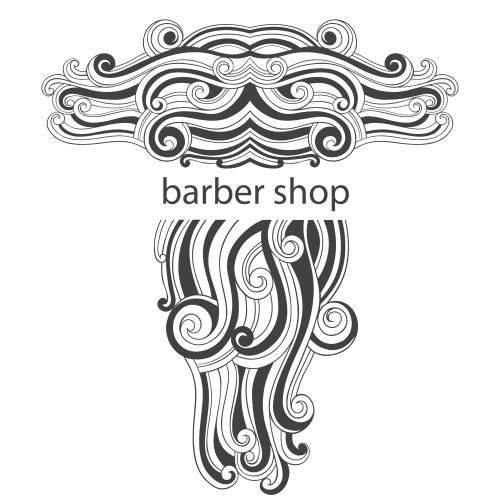 Vektorgrafik stylisierte bärte und bart, schriftzug barbershop auf weißem